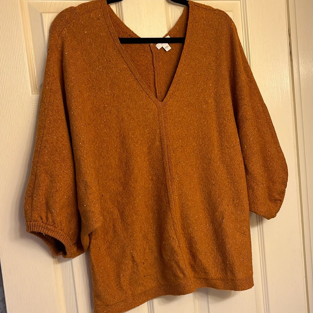 J Jill V-neck Dolman sleeves size L speckled burnt orange amber fall sweater